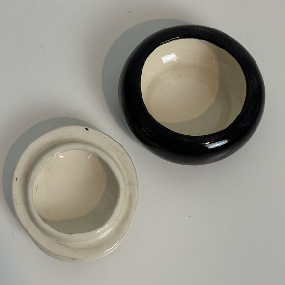 Vintage Black & White Cat Lidded Porcelain Trinket Dish - Picture 5 of 8